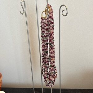 9 strand beaded necklace in multi colors with “ruby”,”emerald”,”pearl” beads